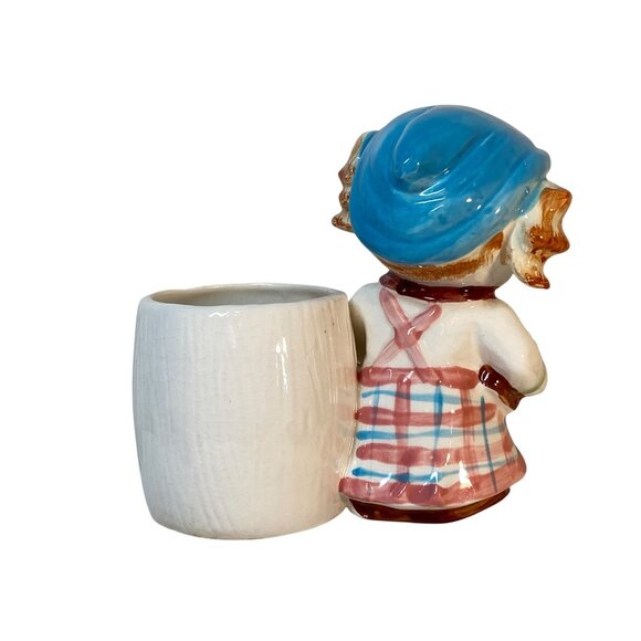 Ceramic Planter Kitschy Cat School Girl  Book Doll Nursery VTG - Picture 3 of 14